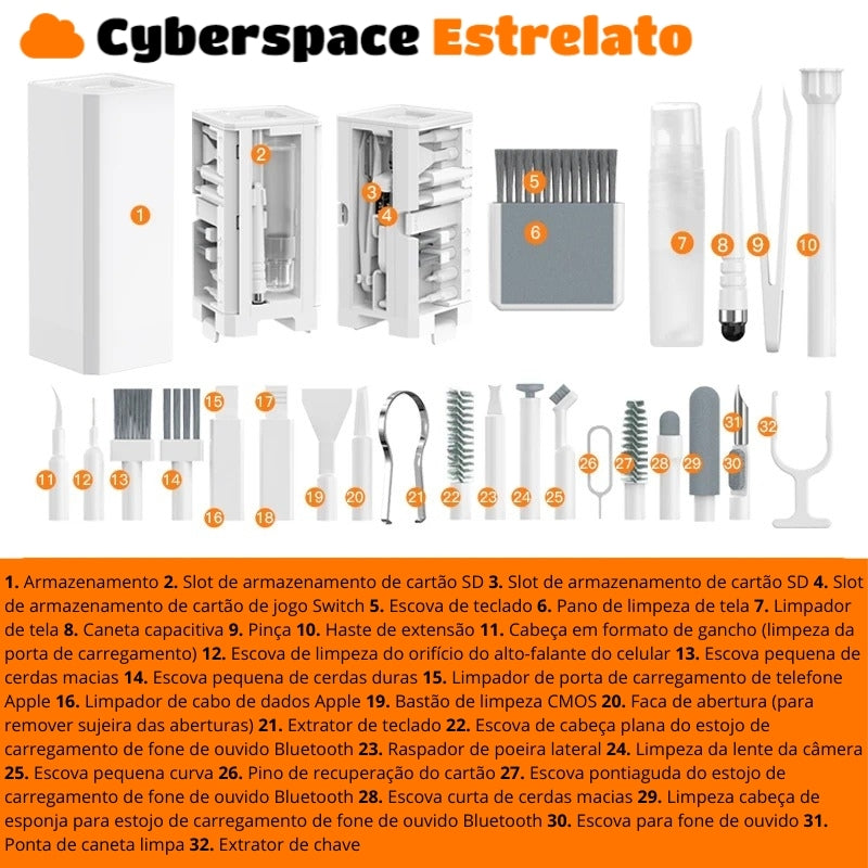 Kit de limpeza Cyberspace Estrelato, para Teclado, Fone de ouvido, Celular e Laptop.