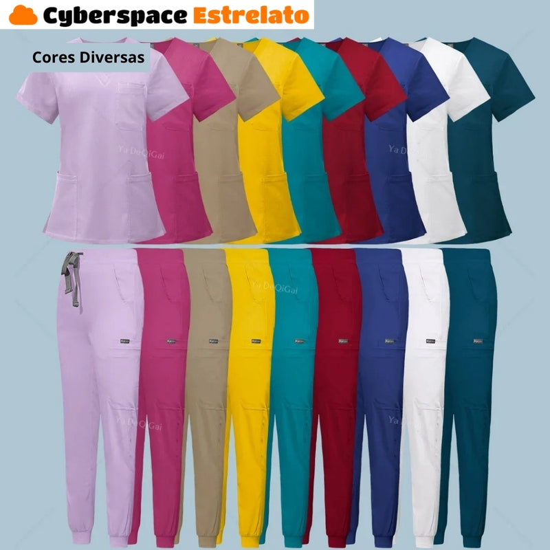 Pijama Cirúrgico Feminino Profissional Cyberspace Estrelato