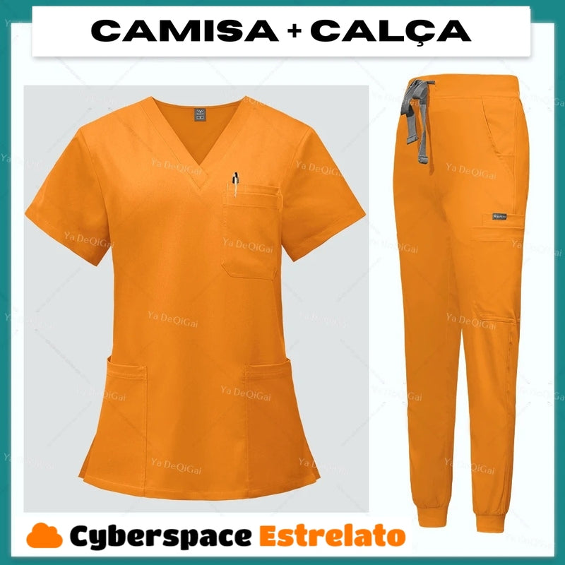 Pijama Cirúrgico Feminino Profissional Cyberspace Estrelato