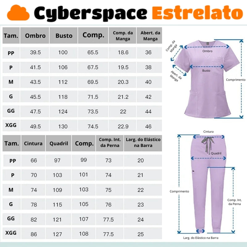 Pijama Cirúrgico Feminino Profissional Cyberspace Estrelato